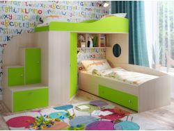 Кровать-чердак для детей Кадет 2 Дуб молочный-Лайм