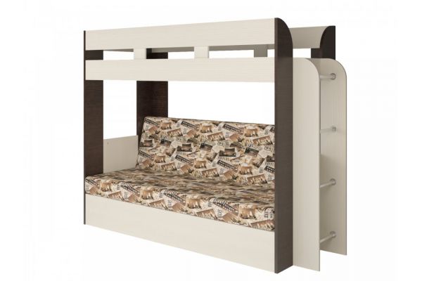 Двухъярусная кровать с диваном Карамель 75 Анкор светлый/Бодега темный-вегас