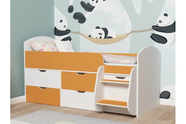 Кровать Малыш-7 белое дерево-оранжевый