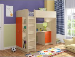 Кровать Теремок 3 Дуб молочный-Оранжевый