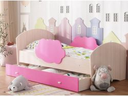 Кровать Тучка с бортиками и ящиком дуб млечный с розовым