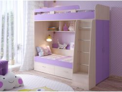 Кровать двухъярусная Юниор 6 Дуб молочный-Ирис